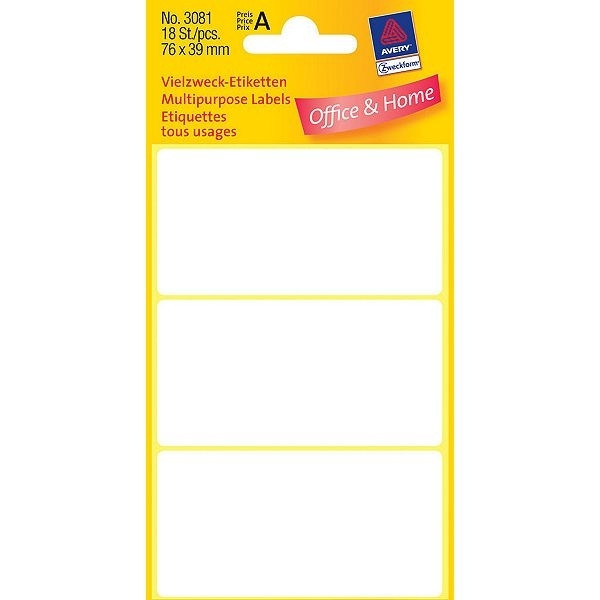 Avery 3081 multi-purpose labels 76 x 39 mm white (18 labels) 3081 212208 - 1