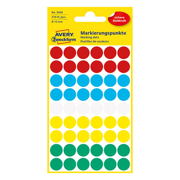 Avery 3088 assorted coloured marking dots, Ø 12mm (270 labels) 3088 212358 - 1