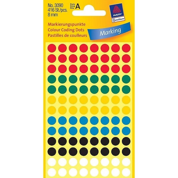 Avery 3090 assorted coloured marking dots, Ø 8mm (416 labels) 3090 212338 - 1