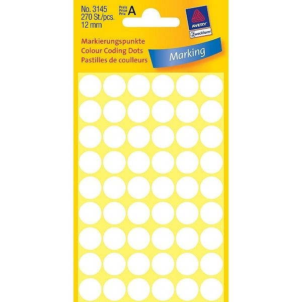 Avery 3145 white marking dots, Ø 12mm (270 labels) 3145 212350 - 1