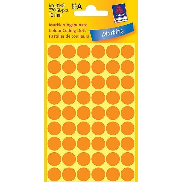 Avery 3148 light orange marking dots, Ø 12mm (270 labels) 3148 212354 - 1