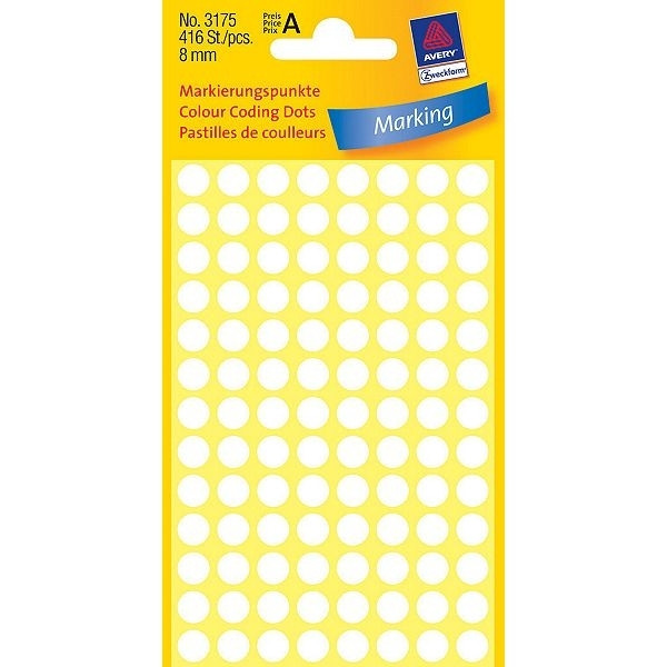 Avery 3175 white marking dots, Ø 8mm (416 labels) 3175 212330 - 1