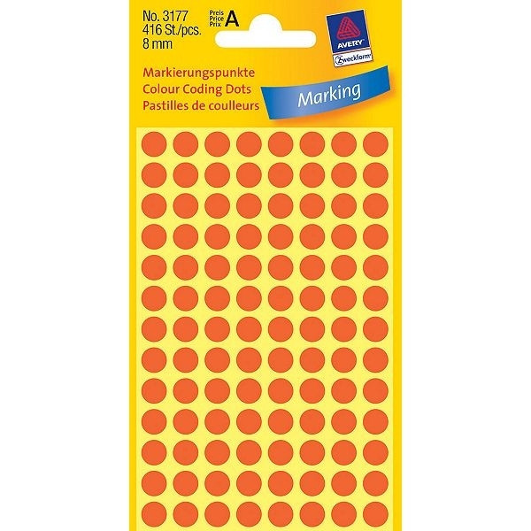 Avery 3177 light red marking dots, Ø 8mm (416 labels)(10-pack) 212920 - 1