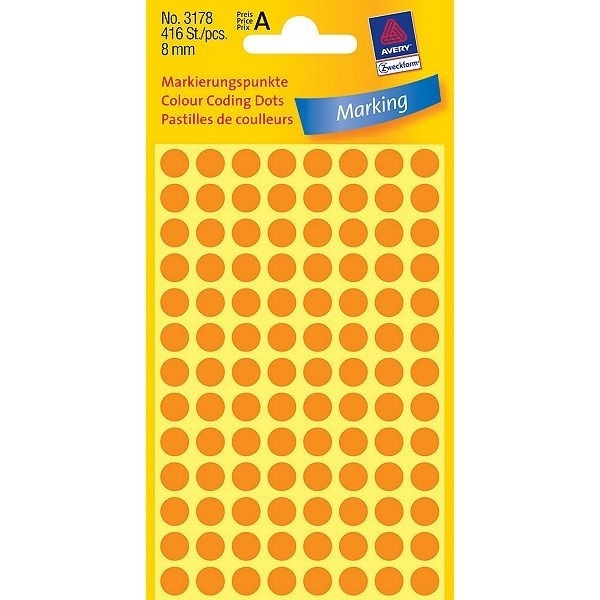 Avery 3178 light orange marking dots, Ø 8mm (416 labels) 3178 212334 - 1