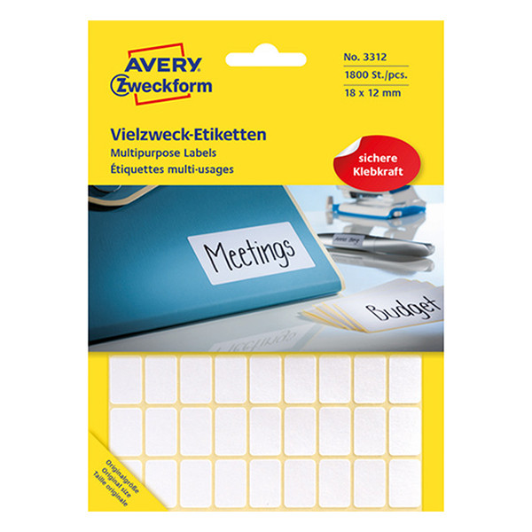 Avery 3312 multi-purpose labels 18 x 12 mm white (1800 labels) 3312 212154 - 1