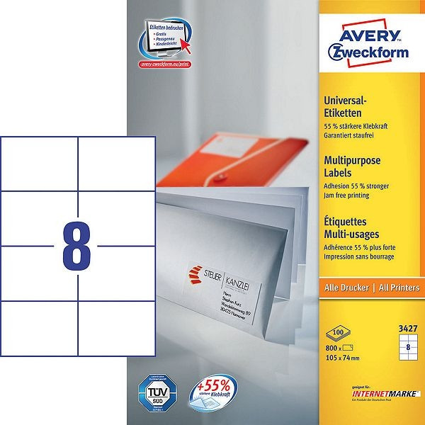 Avery 3427 multi-purpose labels, 105mm x 74 mm (800 labels) 3427 212014 - 1