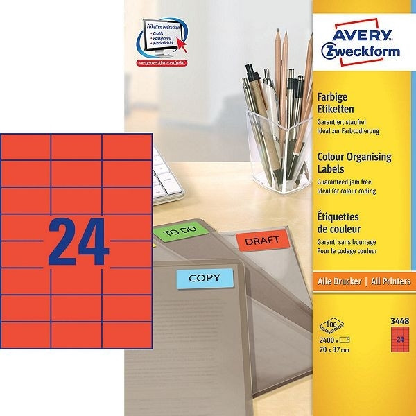Avery 3448 mutli-purpose labels 70 x 37 mm red (2400 labels) 3448 212076 - 1