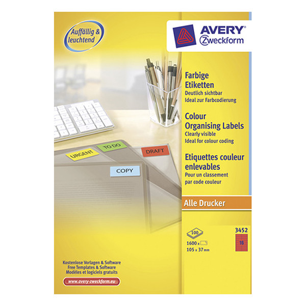 Avery 3452 multi-purpose labels 105 x 37 mm red (1600 labels) 3452 212084 - 1