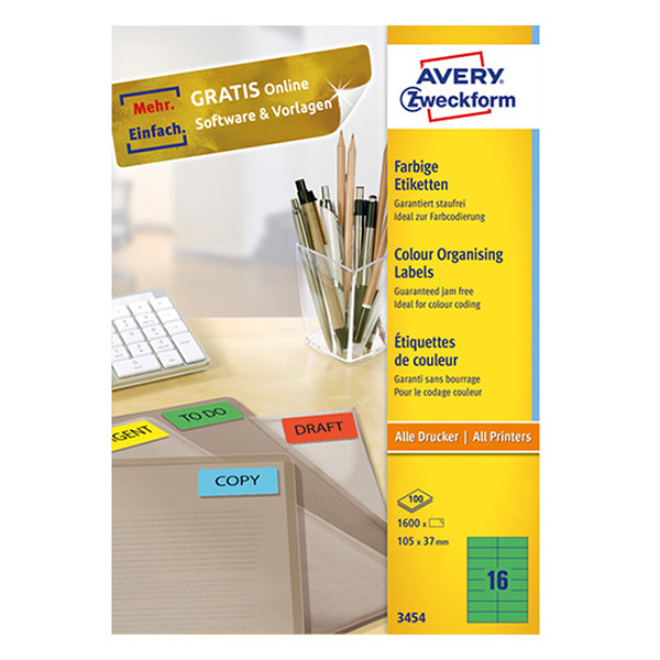 Avery 3454 multi-purpose labels 105 x 37 mm green (1600 labels) 3454 212086 - 1