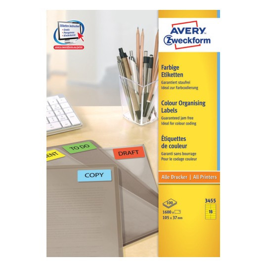Avery 3455 multi-purpose labels 105 x 37 mm yellow (1600 labels) 3455 212088 - 1
