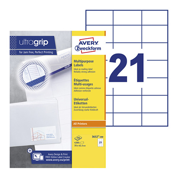 Avery 3652-200 multi-purpose labels 70 x 42.3 mm (4200 labels) 3652-200 212484 - 1
