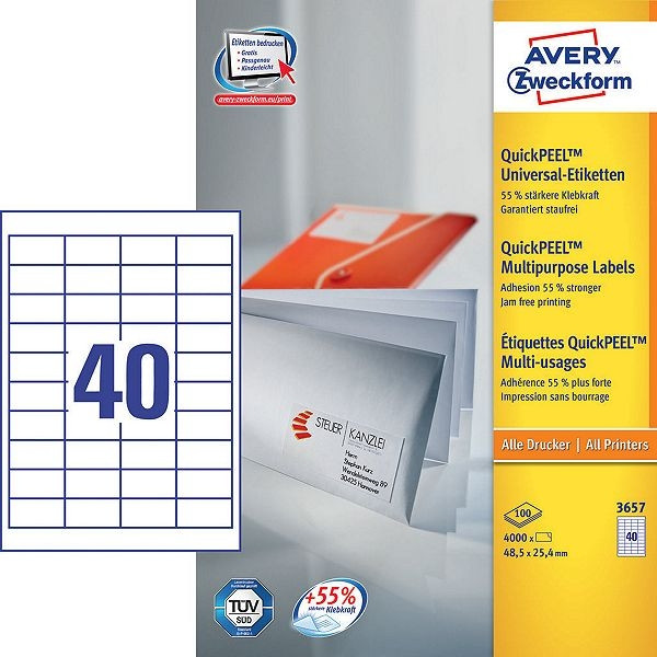 Avery 3657 multi-purpose labels 48.5 x 25.4 mm (4000 labels) 3657 212026 - 1