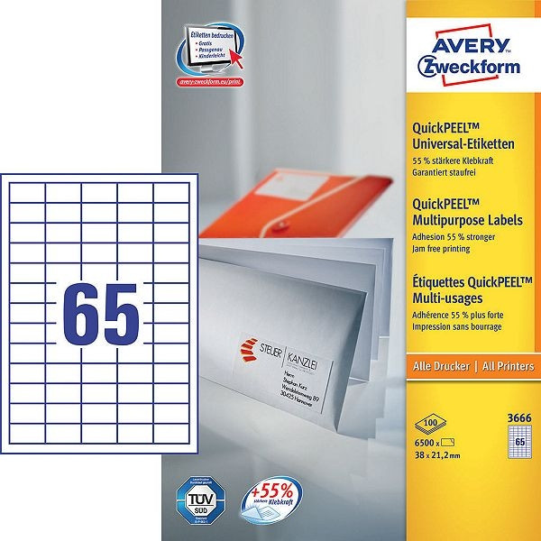 Avery 3666 multi-purpose labels, 38mm x 21.2mm (6500-pack) 3666 212022 - 1