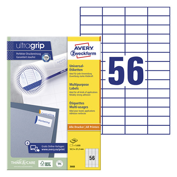 Avery 3668 multi-purpose labels 52.5 x 21.2 mm (5600 labels) 3668 212030 - 1
