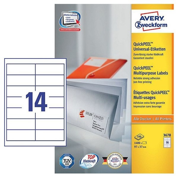 Avery 3678 multi-purpose labels 97 x 37 mm (1400 labels) 3678 212674 - 1