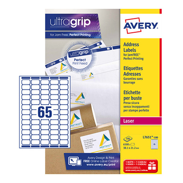 Address labels (38.1 x 21.2mm) | Avery L7651-100 | 6,500 labels 212100 - 1