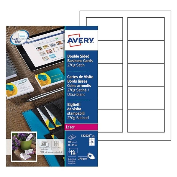 Avery  C32026-25 business cards matte white satin, 85mm x 54mm (250-pack) C32026-25 212791 - 1
