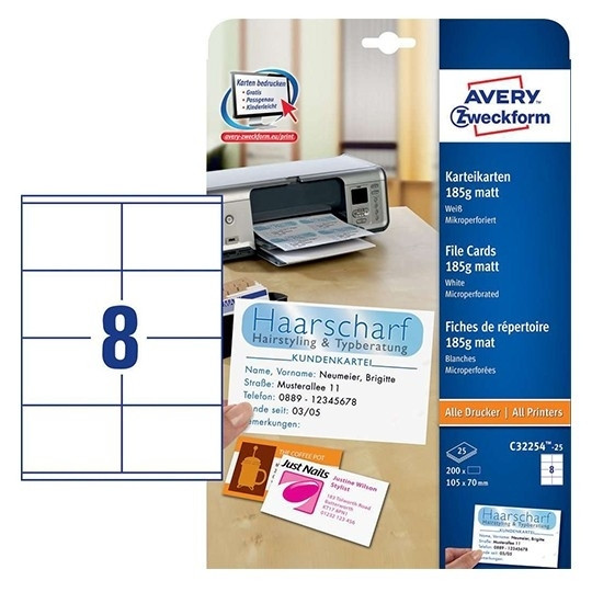 Avery C32254-25 white index card, 105mm x 70mm (200-pack) C32254-25 212794 - 1