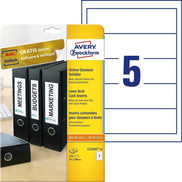 Avery C32267-25 binder spine insert cards 54mm x 190mm (125 labels) C32267-25 212816 - 1