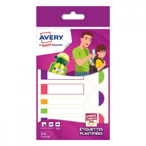 Avery Family APFLUO24 laminated labels assorted fluorescent colours (24-pack) APFLUO24 212801 - 1