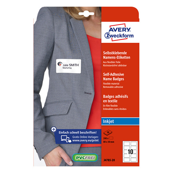 Avery J4785-20 self-adhesive name badge labels 50x80 mm (200 labels) AV-J4785-20 212686 - 1