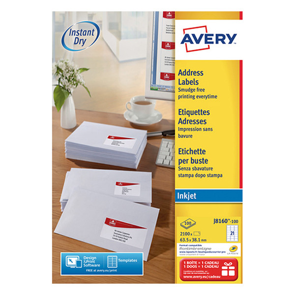 Avery J8160-100 address labels 63.5 x 38.1 mm (2100 labels) J8160-100 212284 - 1