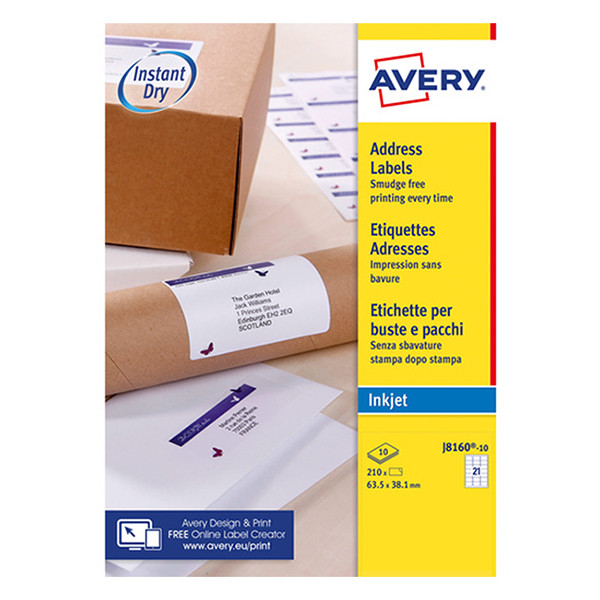 Avery J8160-10 address labels 63.5 x 38.1 mm (210 labels) J8160-10 212276 - 1