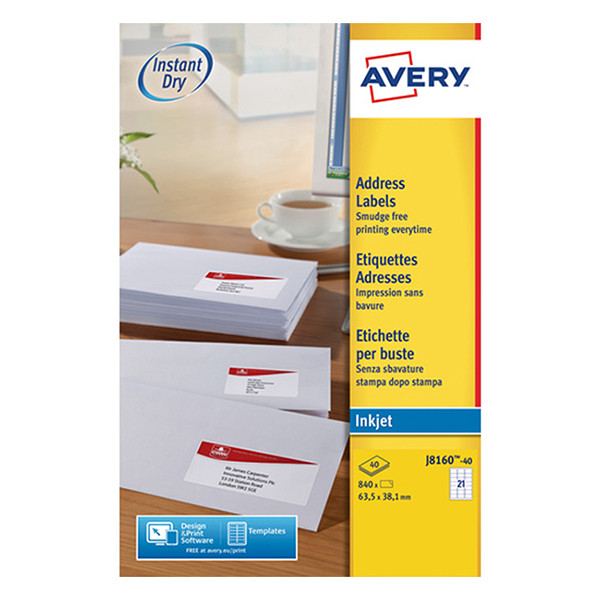 Avery J816040 address labels 63.5 x 38.1 mm (840 labels) Avery 123ink.ie