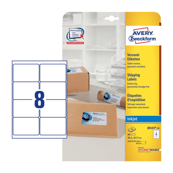 Avery J8165-10 shipping labels, 99.1mm x 63.5mm (80 labels) J8165-10 212627 - 1