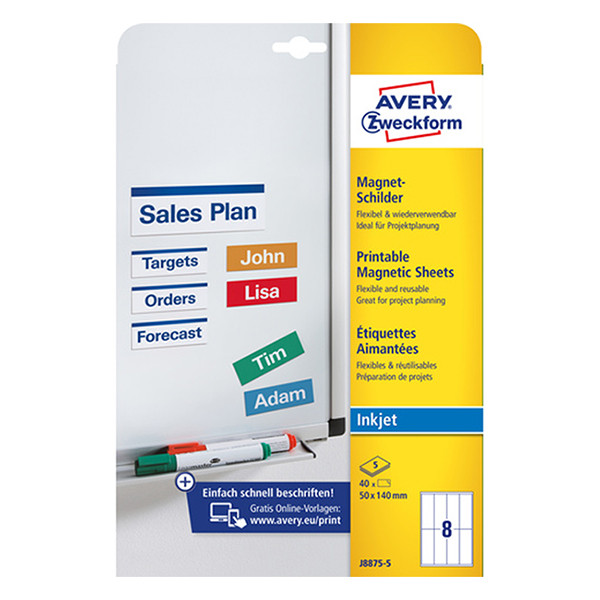 Avery J8875-5 white magnetic labels, 50mm x 140mm (40 labels) J8875-5 212236 - 1