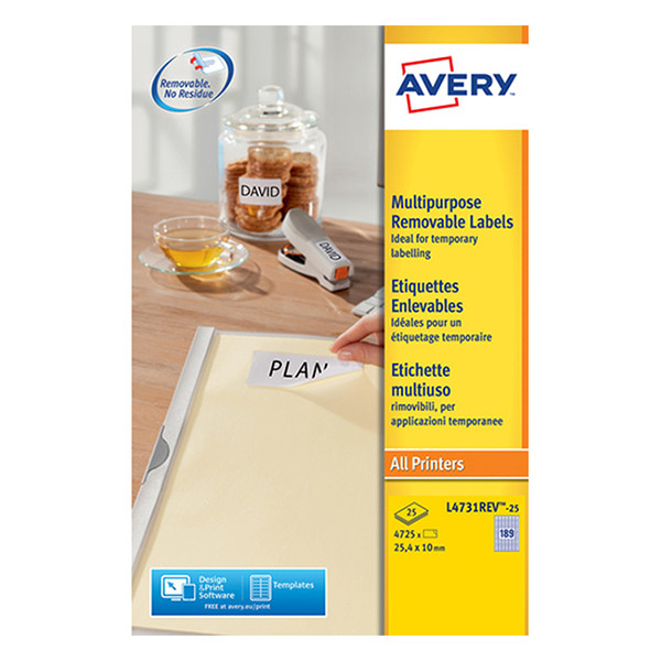 Avery L4731-25 white multipurpose labels 25.4mm x 10mm (4725 labels) L4731REV-25 212574 - 1