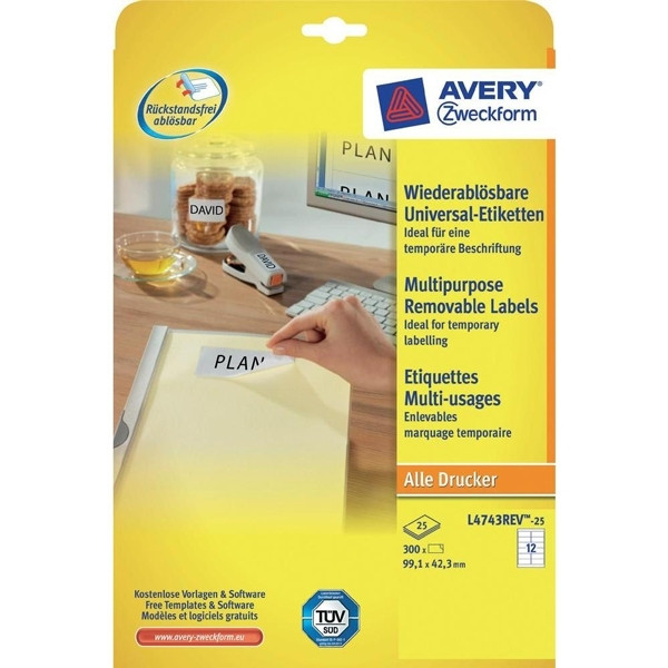 Avery L4743-25 white multifunctional labels, 99.1mm x 42.3mm (300 labels) L4743REV-25 212584 - 1