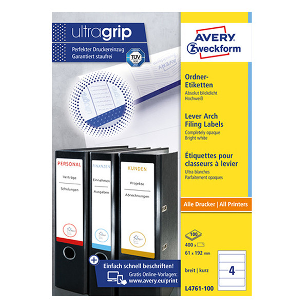 Avery L4761-100 white file spine labels, 192mm x 61mm (400 labels) L4761-100 212112 - 1