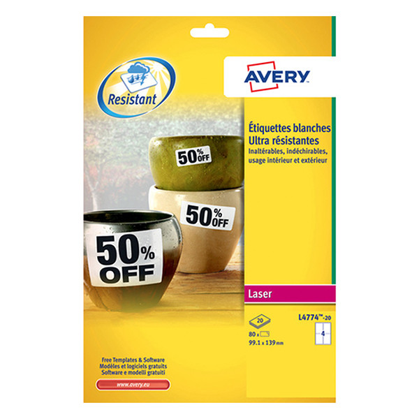 Avery L4774-20 weatherproof labels, 99.1 x 139 mm (80 labels) L4774-20 212432 - 1