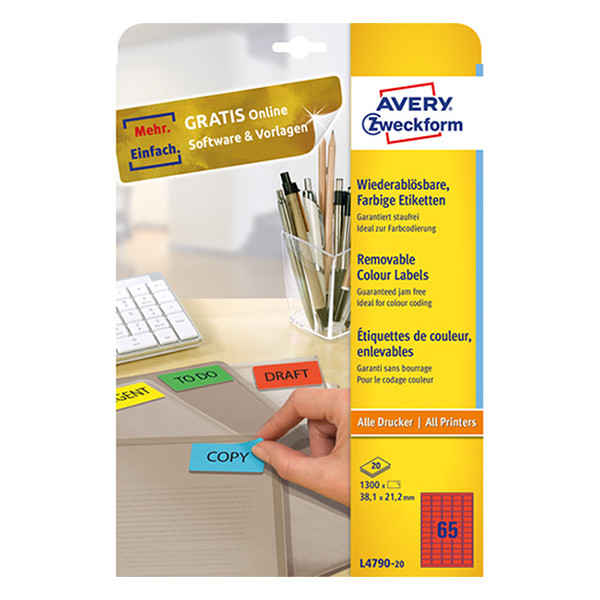 Avery L4790-20 red labels, 38.1mm x 21.2 mm (1300 labels) L4790-20 212768 - 1