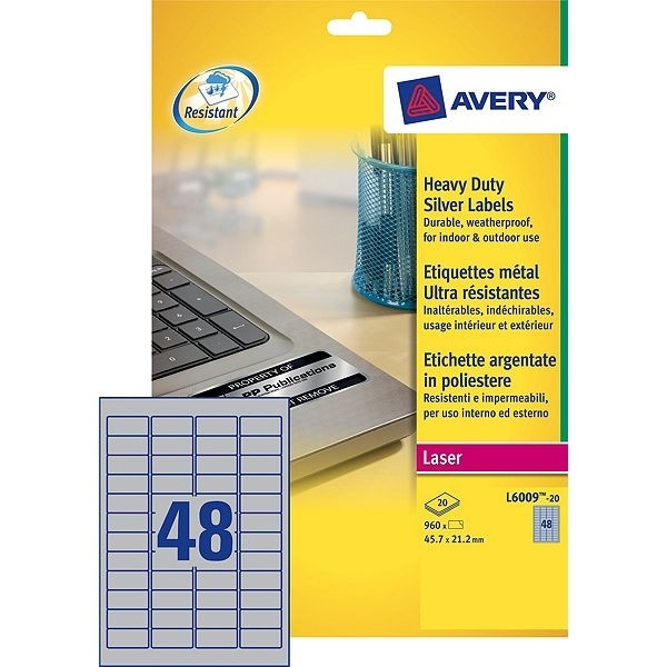Avery L6009-20 polyester sealing labels 45.7 x 21.2 mm (960 labels) L6009-20 212448 - 1