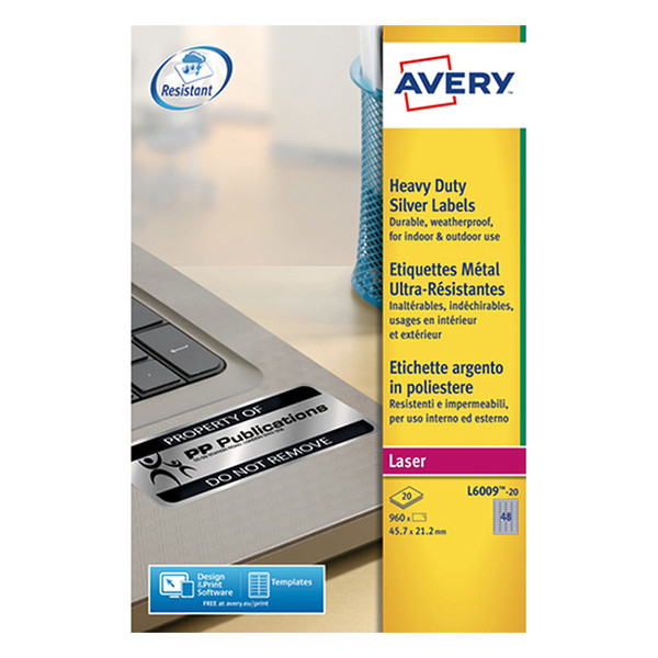 Avery L6009-20 polyester sealing labels 45.7 x 21.2 mm (960 labels) L6009-20 212448 - 1
