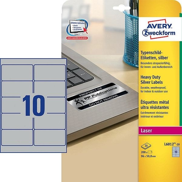Avery L6012-20 polyester sealing labels 96 x 50.8 mm (200 labels) L6012-20 212450 - 1