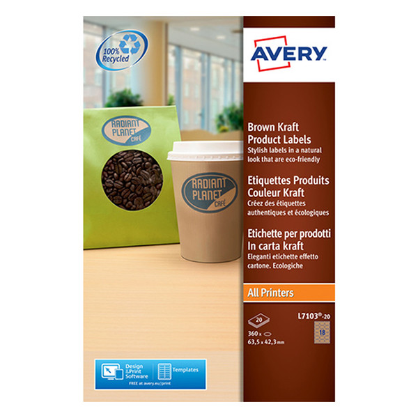 Avery L7103-20 oval brown cardboard product labels, 63.5mm x 42.3mm (360 labels) L7103-20 212602 - 1