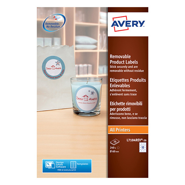 Avery L7104REV-20 round removable product labels, Ø 60mm (240 labels) L7104REV-20 212604 - 1