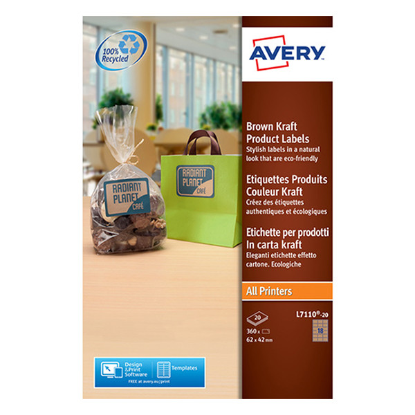 Avery L7110-20 cardboard-coloured rectangular product labels, 62mm x 42mm (360 lables) L7110-20 212618 - 1