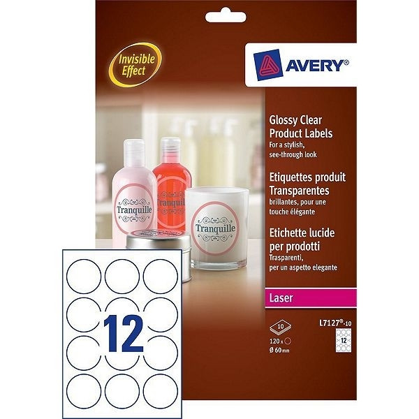 Avery L7127-10 round glossy transparent product labels, Ø 60mm (120 labels) L7127-10 212608 - 1