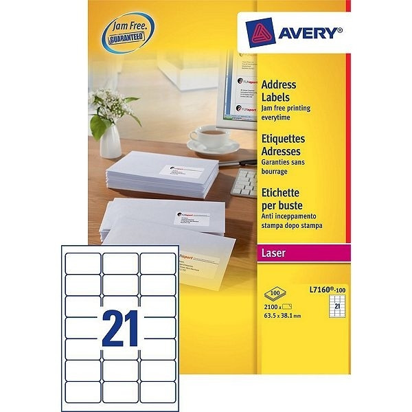 Avery L7160-100 quickpeel address labels 63.5 x 38.1 mm (2100 labels) L7160-100 212104 - 1