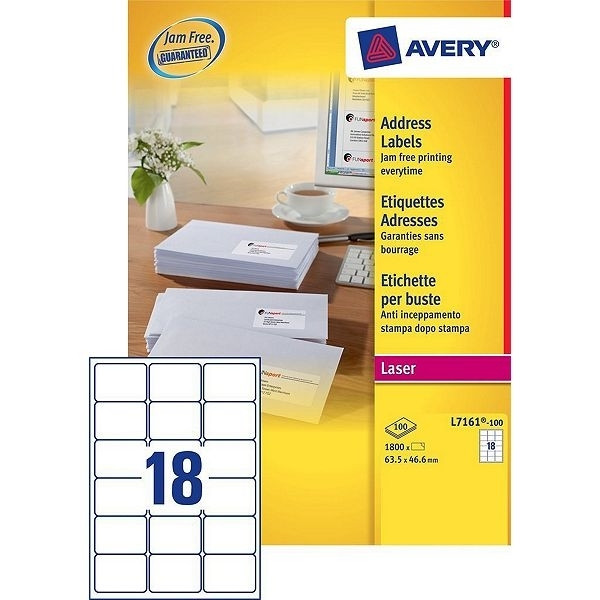 Avery L7161-100 quickpeel address labels 63.5 x 46.6 mm (1800 labels) L7161-100 212106 - 1