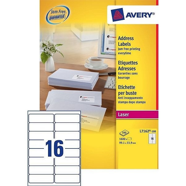 Avery L7162-100 Quick Peel Address Labels 99.1 x 33.9 mm (1600 labels) L7162-100 212108 - 1