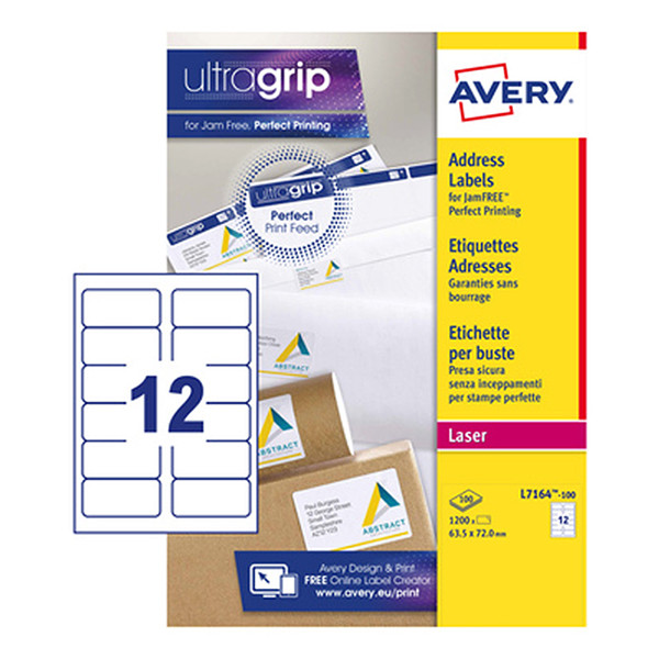 Avery L7164-100 quick peel address labels 63.5 x 72 mm (1200 labels) L7164-100 212312 - 1