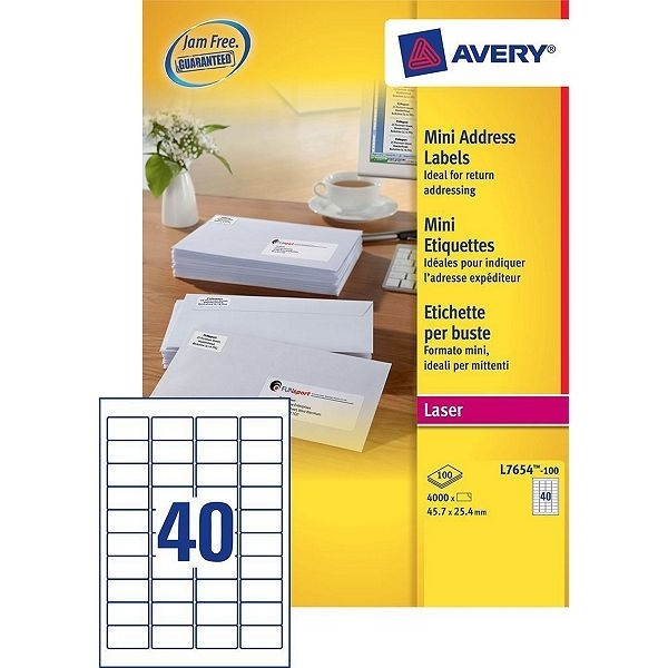 Avery L7654-100 Address labels 45.7mm x 25.4 mm (4000 labels) L7654-100 212643 - 1