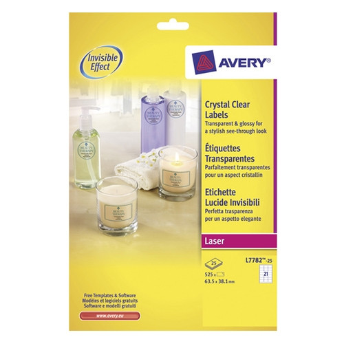 Avery L7782-25 crystal clear labels, 63.5mm x 38.1mm (525-pack) L7782-25 212691 - 1