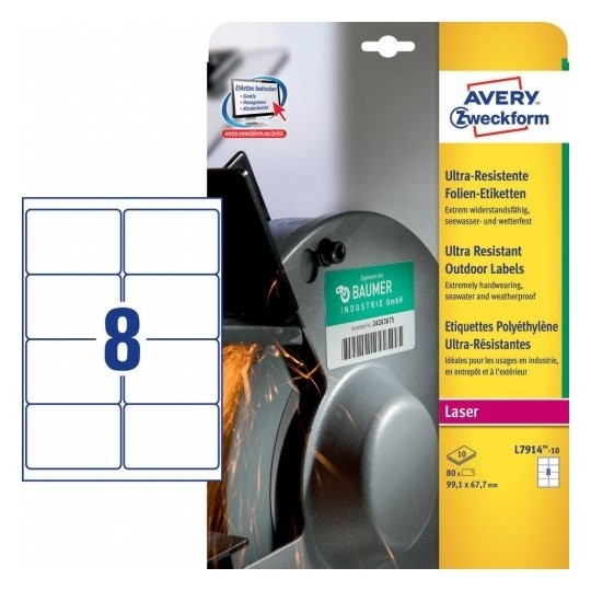 Avery L7914-10 ultra-resistant labels 99.1mm x 67.7mm (80 labels) L7914-10 212740 - 1