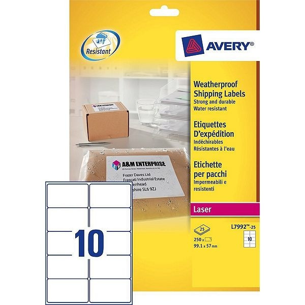 Avery L7992-25 ultra-strong shipping labels, 99.1 x 57 mm (250 labels) L7992-25 212644 - 1